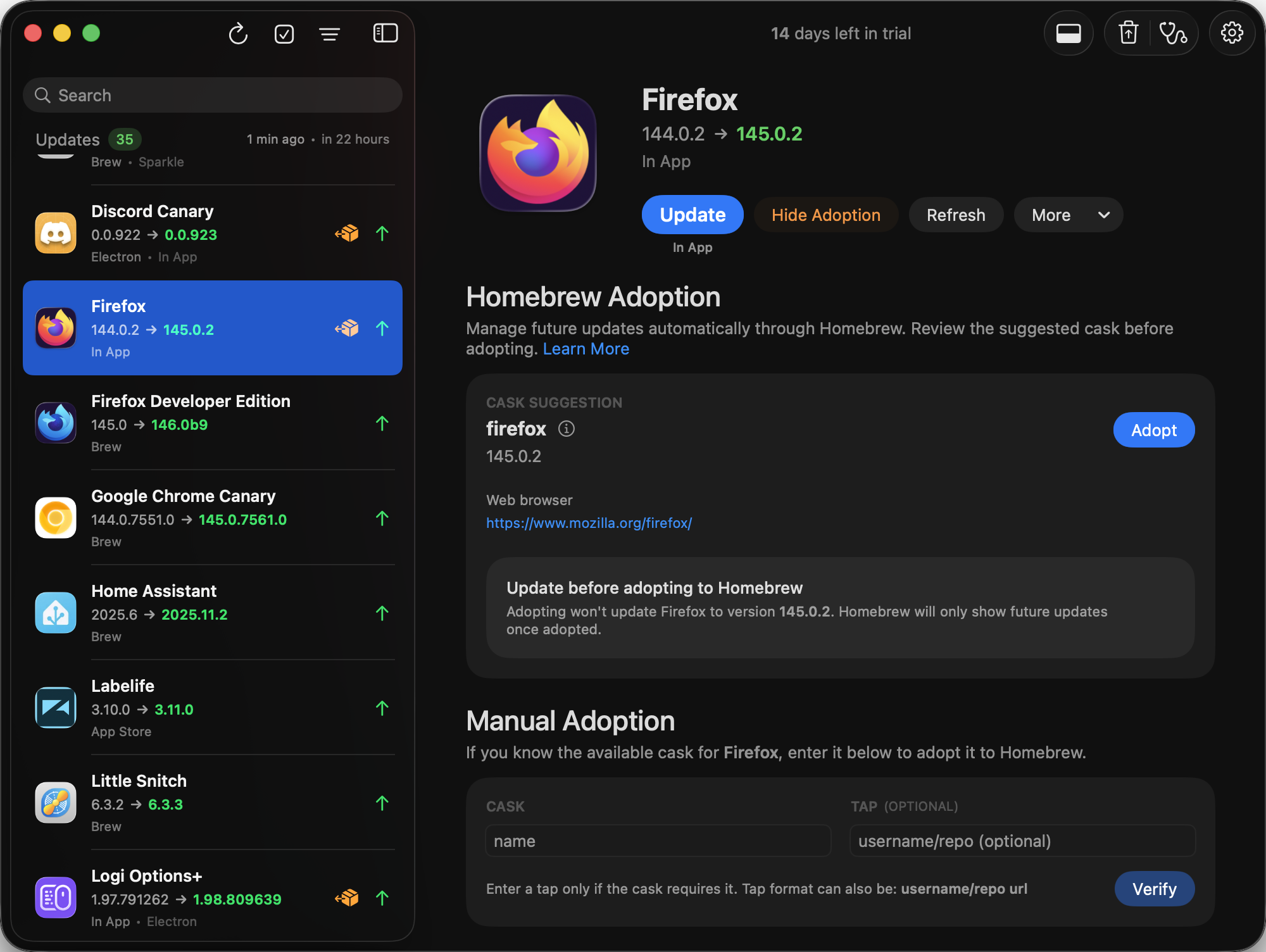 Updatest Homebrew adoption interface